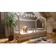 Łóżko domek z barierkami Bella w stylu skandynawskim z szufladą