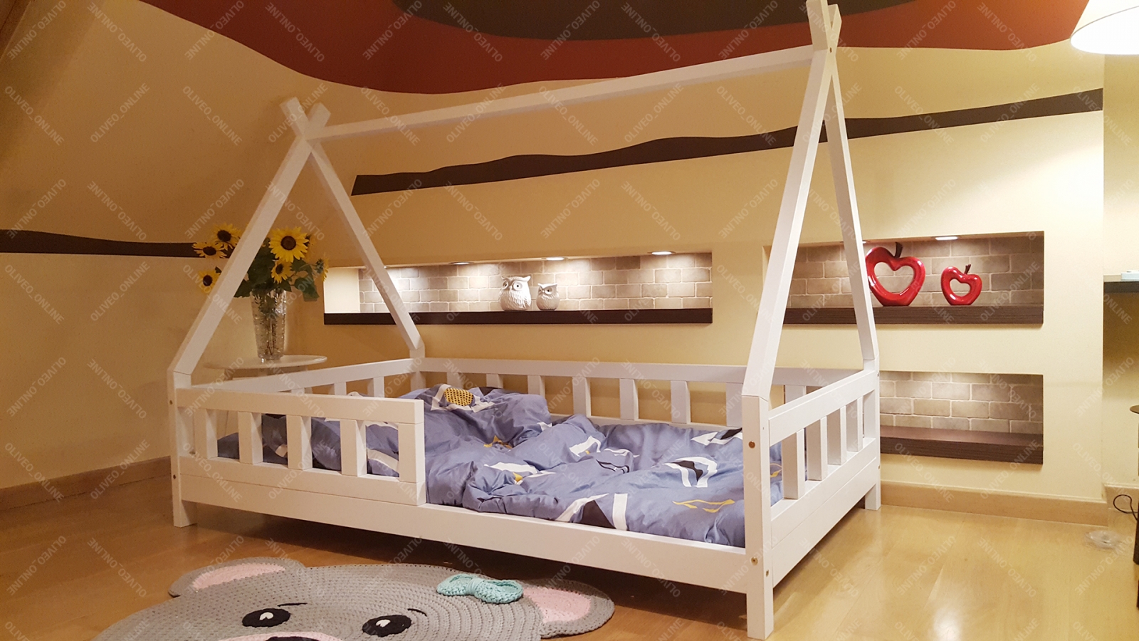 łóżko Domek Drewniane Z Barierkami Tipi Dla Dzieci